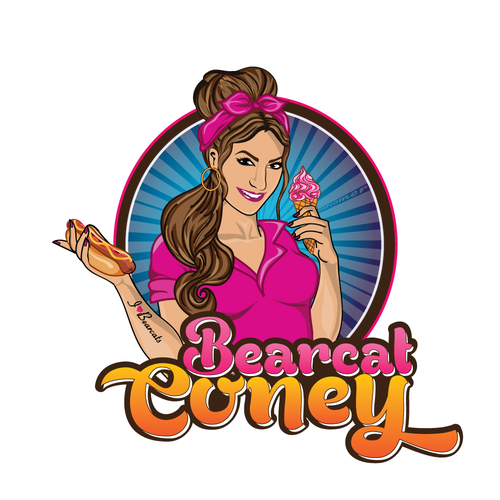 Pin-up girl logo with the title 'Cartoon logo fun for food company'