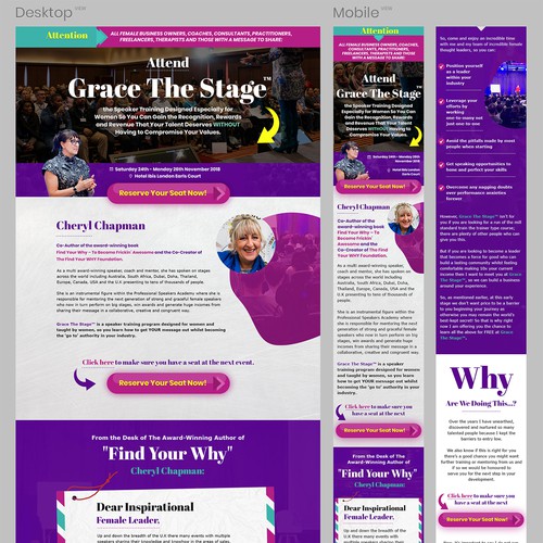 Business website with the title 'Event Page Redesign - Grace the stage'
