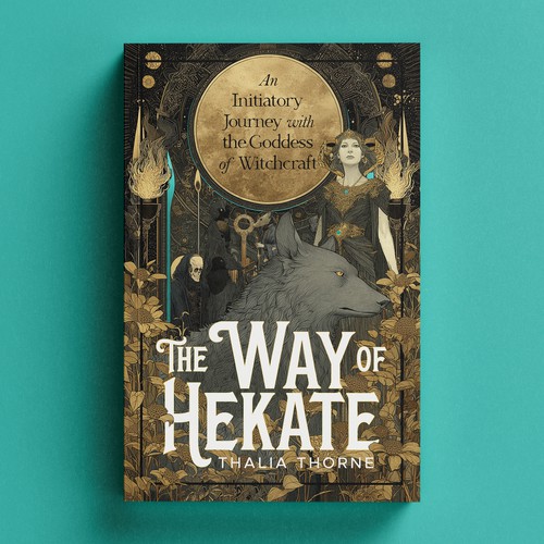 Golden book cover with the title 'Book Cover for The Way Of Hekate'