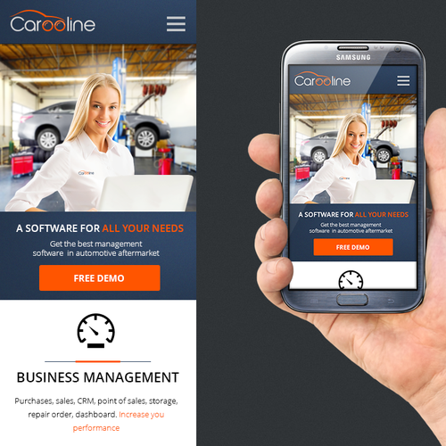 Mobile website with the title 'Home page for a new software management online.'