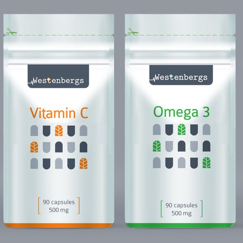 Nutritional supplement packaging with the title 'Packaging for vitamins and supplements products'