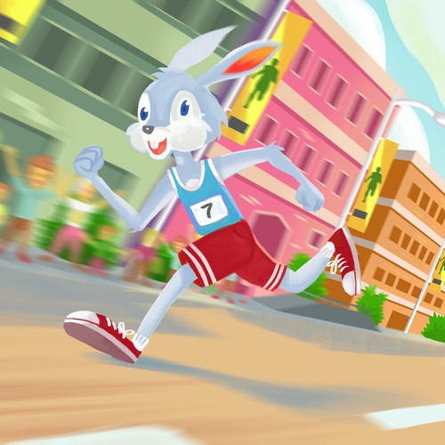 Mascot illustration with the title 'Rabbit race'