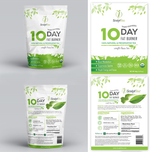 Green packaging with the title ' Simple packaging for Wellness Tea '