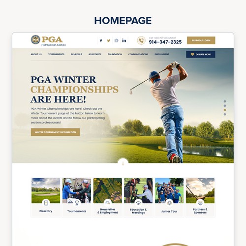Sports website with the title 'Golf Website Redesign'