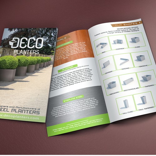 Steel design with the title 'Deco Planters Brochure Design'