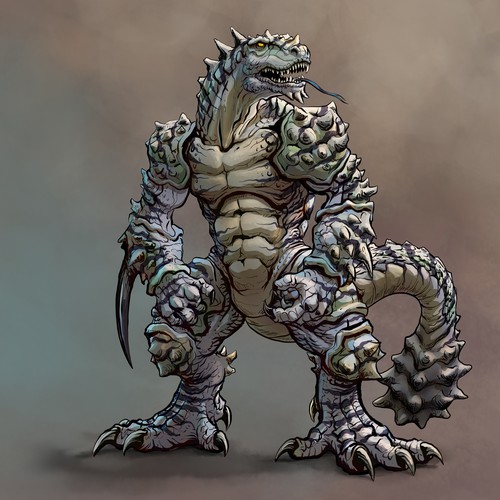 Drawing design with the title 'Lizard warrior'