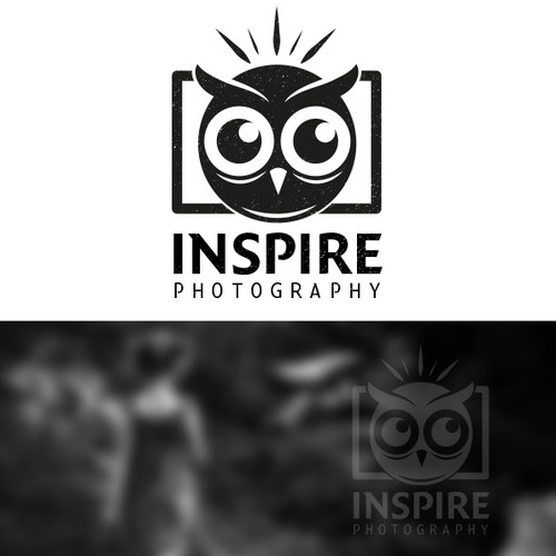 Camera logo with the title 'Create an 'inspiring' Logo for INSPIRE PHOTOGRAPHY'