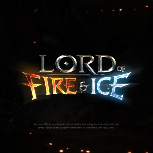 Epic design with the title 'Lord of Fire & Ice Video Game Logo'