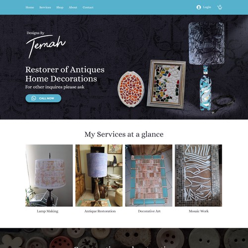 Mosaic design with the title 'Designs by Temah Wix website'