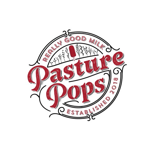 Milk logo with the title 'We need a trendy, vintage style logo for our popsicle business called Pasture Pops'