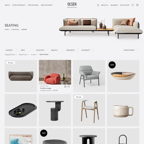 Marketplace website with the title 'Web design for Interior Marketplace'