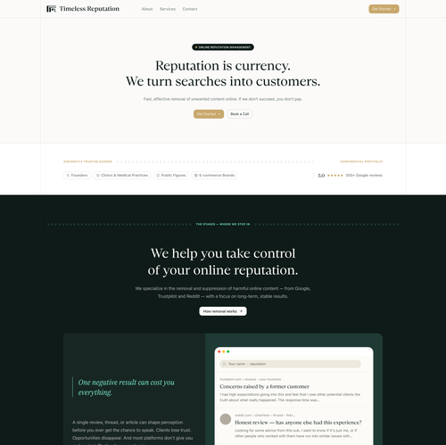 Homepage website with the title 'Reputation management'