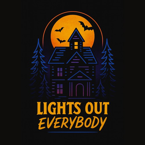 Spooky design with the title 'Haunted House Under Full Moon Retro Horror Pop Culture Design (This Design Is Available For Sale) '