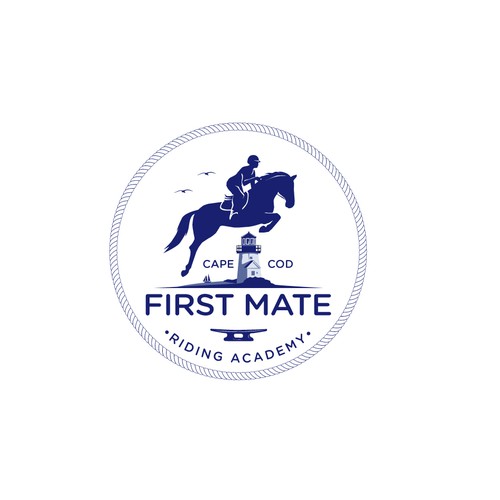 Riding logo with the title 'First Mate Riding Academy'