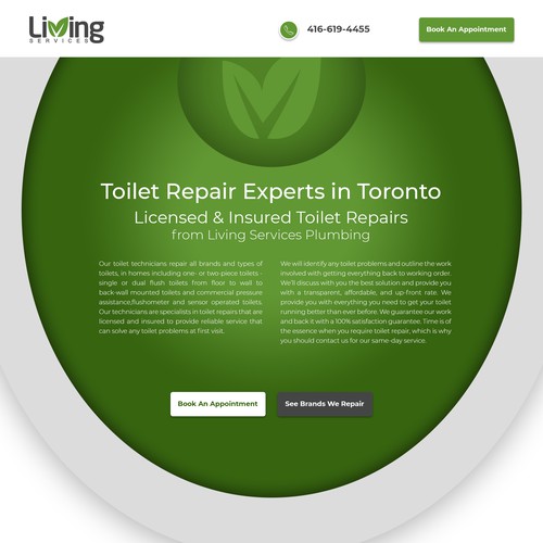 Toilet design with the title 'Plumbing Company Landing Page Design'