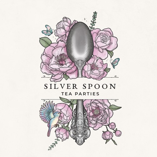 Rose design with the title 'Silver spoon 🌸🦜🌱'