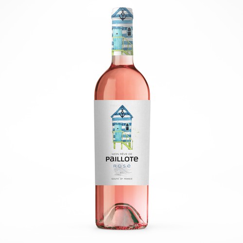 Winery label with the title 'Rosé Wine Label " Mon rêve de Paillote"'