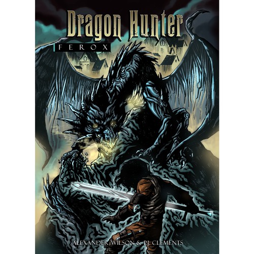 Night illustration with the title 'Dragon Hunter Graphic Novel illustration'