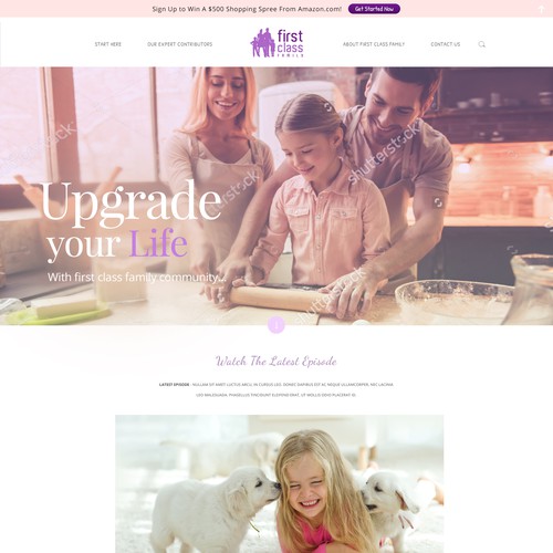 Purple website with the title 'First Class Family content driven website'