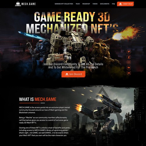 Game website with the title 'Redesign for a Sci-Fi 3D NFT Game Website'