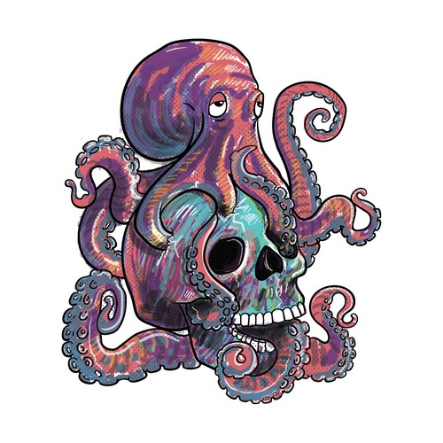 Octopus artwork with the title 'Octopus & Skull Illustration'