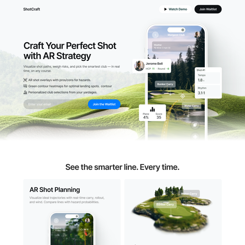 UI design with the title 'Golf App Landing Page Design'
