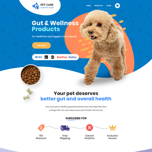Colorful website with the title 'Colorful, Bold and Funky Design for Pet Care Website'