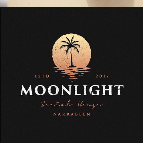 Beach logo with the title 'Moonligt Social House'