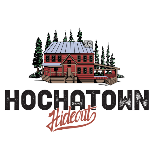 Cabin logo with the title 'Hochatown Hideout'
