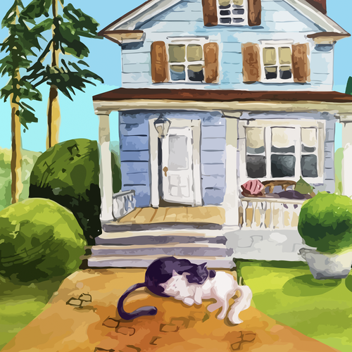 Watercolor artwork with the title 'Children book illustration'