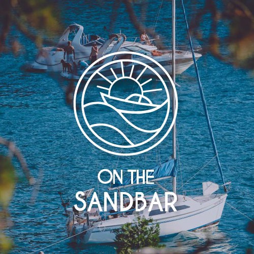 Sun and sea logo with the title 'Logo On The Sandbar'