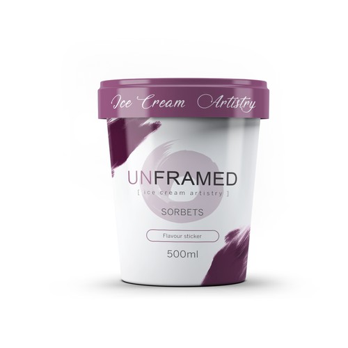 Ice cream packaging with the title 'Un-Framed Ice Cream Artistry'