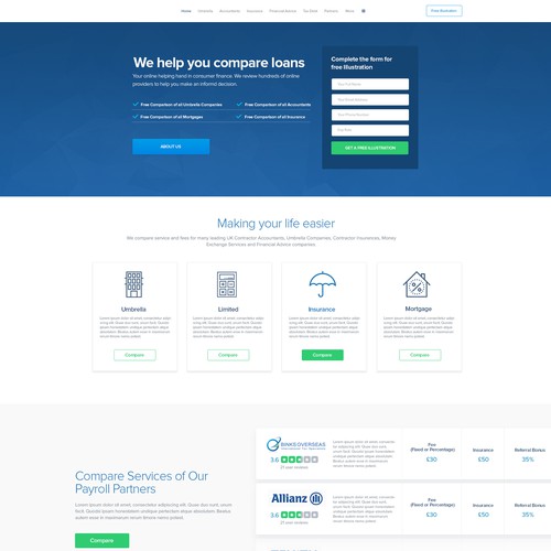 Bank design with the title 'Umbrella Comparison Website'