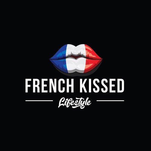 Neon blue safari logo with the title 'French Kissed Logo'
