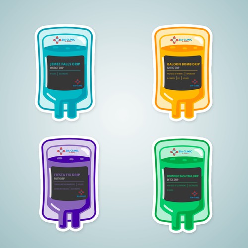 Sticker illustration with the title 'Cute IV Fluid Drip Sticker'