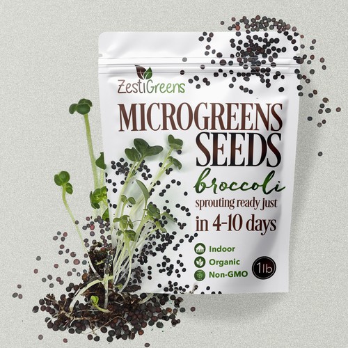 Organic food packaging with the title 'Microgreens seeds'