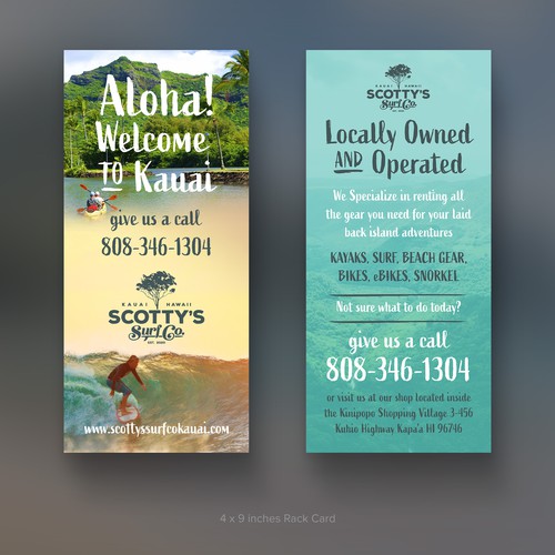 Hawaiian design with the title 'Rack Cards for Scotty's'