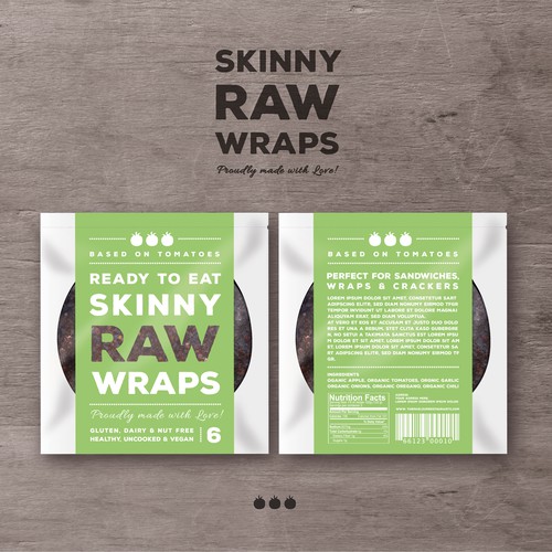 Green packaging with the title 'Skinny Raw Wraps'