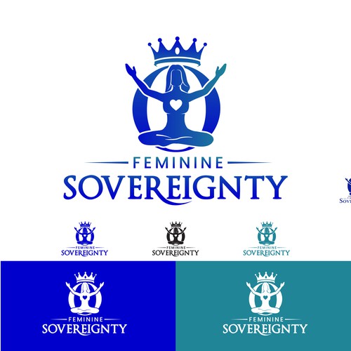 Cobalt blue logo with the title 'Feminine Sovereignty'
