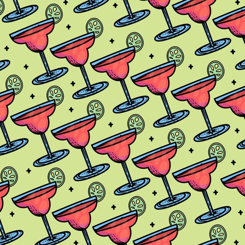 Pattern design artwork with the title 'FOOD FIESTA Patterns & Sticker Designs'