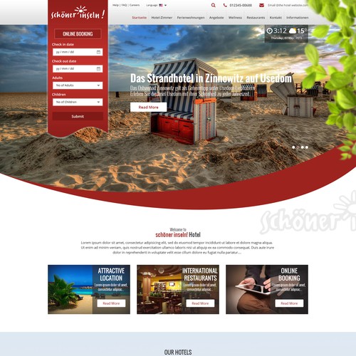Holiday website with the title 'schöner-inseln" Hotels und Ferienwohnungen Website Design'