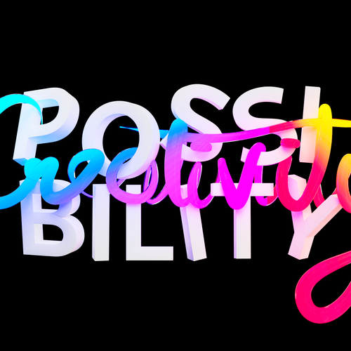 Rainbow illustration with the title '3D Lettering'