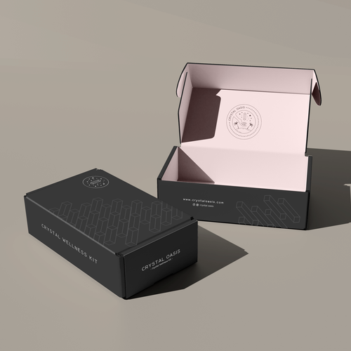 Stylish packaging with the title 'Crystal Oasis Mailer Box Design'