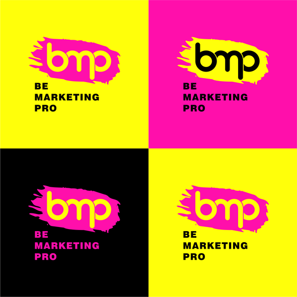 Neon pink logo with the title 'Be Marketing Pro logo'