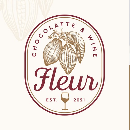 Chocolate logo with the title 'Logo for Fleur Chocolatte & Wine, gifts for chocolate and wine lovers.'