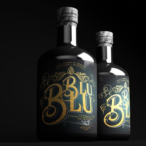 Branding label with the title 'Grappa BluBlu'