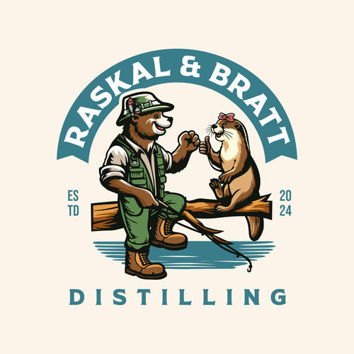Distillery logo with the title 'Winner of "Raskal & Brett" contest'