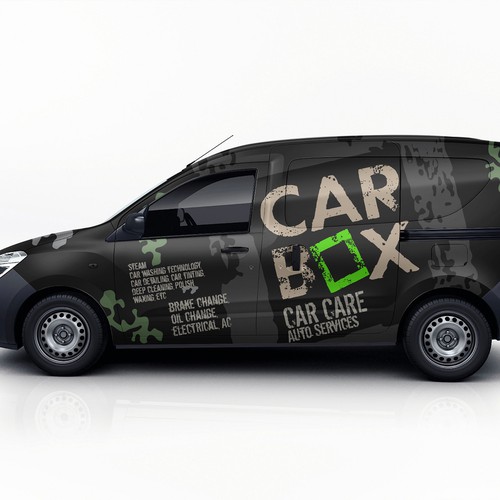 Vehicle graphic design with the title 'Van wrap for car box'