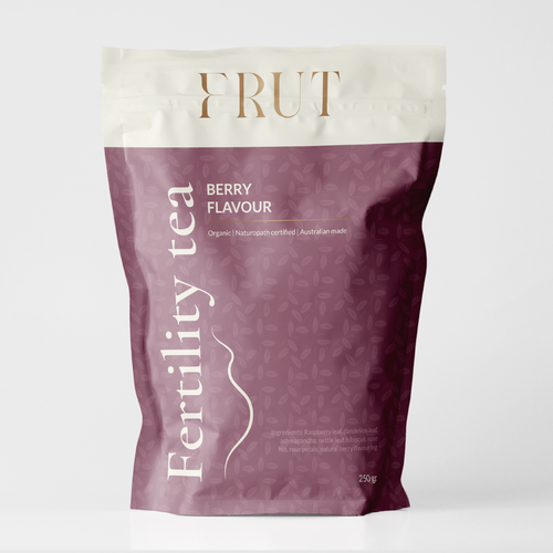 Pattern packaging with the title 'Fertility Tea Packaging'