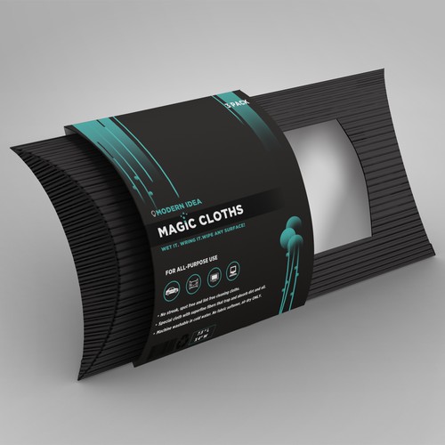 Clothing packaging with the title 'Magic Cloths'